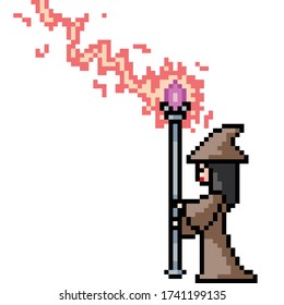 vector pixel art isolated witch magic