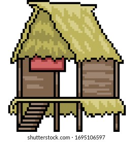 vector pixel art isolated wood hut