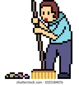 vector pixel art janitor isolated cartoon