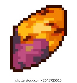 Vetor pixel arte da batata doce japonesa com pele avermelhada roxa fora e dourada dentro que grelhado perfeitamente gosto doce para elemento, ícone, adesivo, jogo 
