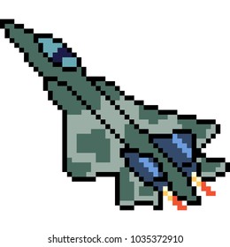 vector pixel art jet plane isolated cartoon