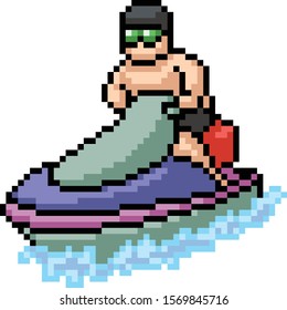 vector pixel art jetski isolated cartoon