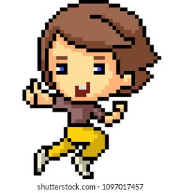 vector pixel art jogging kid isolated cartoon