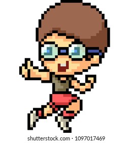 vector pixel art jogging kid isolated cartoon