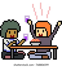 vector pixel art kid celebrate isolated