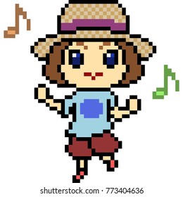 vector pixel art kid dance isolated