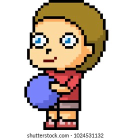 vector pixel art kid play ball isolated cartoon