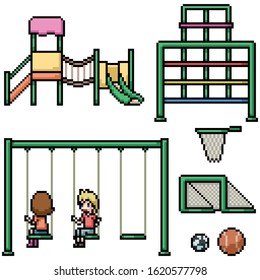 vector pixel art kid playground isolated set
