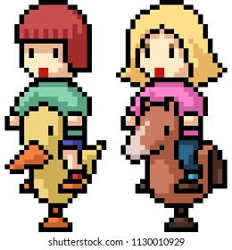 vector pixel art kindergarten isolated cartoon