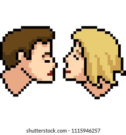 Vector Pixel Art Kiss Love Isolated Cartoon