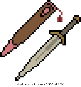 vector pixel art knife isolated cartoon