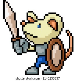 vector pixel art knight mouse isolated cartoon