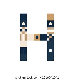 Vector Pixel Art Letter H. Farbige Buchstabenkombinationen aus Streifen, Quadraten und Punkten auf weißem Hintergrund. Geometrisches Alphabet für Poster wie elektronisches Scoreboard.