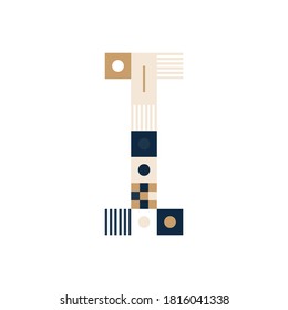 Vector Pixel Art Letter I. Colorful Letter Consist of Modules from Strips, squares and dots on white background. Geometric Alphabet for Posters like electronic scoreboard.