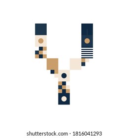 Vector Pixel Art Letter Y. Colorful Letter Consist of Modules from Strips, squares and dots on white background. Geometric Alphabet for Posters like electronic scoreboard.