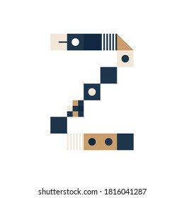 Vector Pixel Art Letter z. Colorful Letter Consist of Modules from Strips, squares and dots on white background. Geometric Alphabet for Posters like electronic scoreboard.
