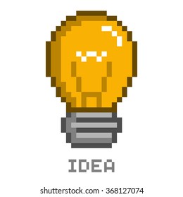 Vector pixel art lightbulb and idea for games and web.