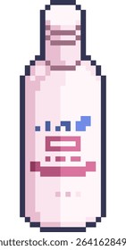 Vector pixel art of liquid soap, shampoo, conditioner for bathing in the bathroom for cleanness of take a bath and shower in pink color variant of element, game, icon, sticker