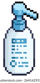 Vector pixel art of liquid soap, shampoo, conditioner for bathing in the bathroom for cleanness of take a bath and shower in blue color variant of element, game, icon, sticker