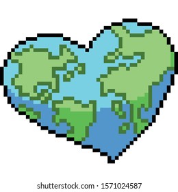 vector pixel art love earth isolated cartoon