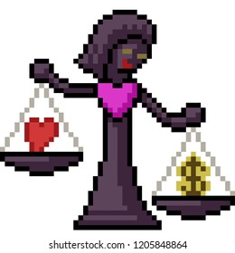 vector pixel art love scale judge isolated cartoon