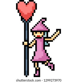 vector pixel art love wizard isolated cartoon