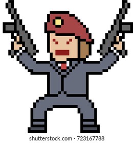 vector pixel art mad business man isolated