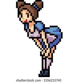 vector pixel art maid girl isolated cartoon