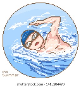 vector pixel art of a male swimmer