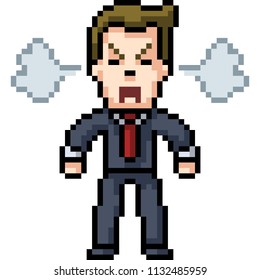 vector pixel art man angry isolated cartoon