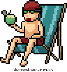 vector pixel art man beach isolated cartoon