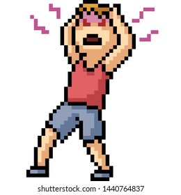 vector pixel art man headache isolated cartoon