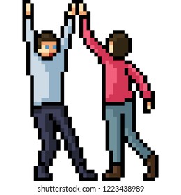 vector pixel art man high five isolated cartoon