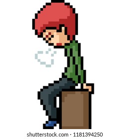 vector pixel art man sad isolated cartoon
