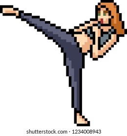 vector pixel art martial artist isolated cartoon
