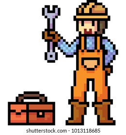 vector pixel art mechanic isolated