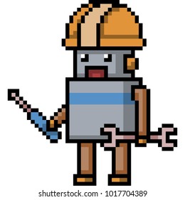 Vector Pixel Art Mechanic Robot Isolated