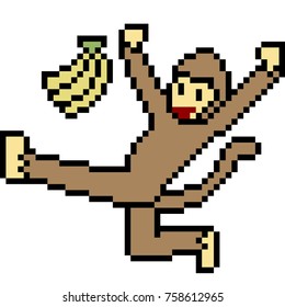 vector pixel art monkey banana isolated