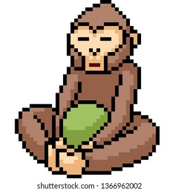 vector pixel art monkey meditate isolated cartoon