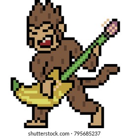vector pixel art monkey play guitar isolated