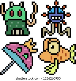 vector pixel art monster icon isolated cartoon