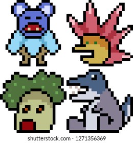 vector pixel art monster icon isolated cartoon