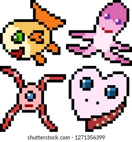 vector pixel art monster icon isolated cartoon