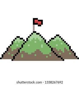 Vector Pixel Art Mountain Icon Isolated Cartoon