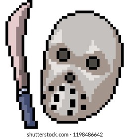 vector pixel art murderer mask isolated cartoon