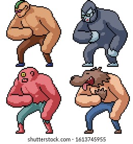 vector pixel art muscle character isolated set