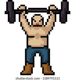 vector pixel art muscle man isolated cartoon
