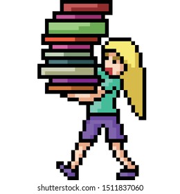 vector pixel art nerd girl isolated cartoon