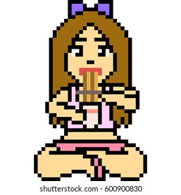 vector pixel art noodle lunch girl