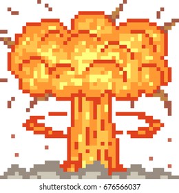 vector pixel art nuclear explosion isolated